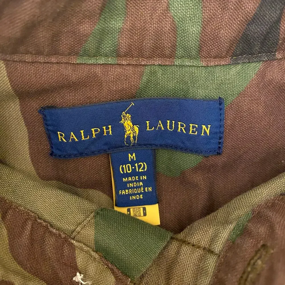 Boys Size Medium (10-12) Ralph Lauren Camo Cotton Oxford Long Sleeve Shirt